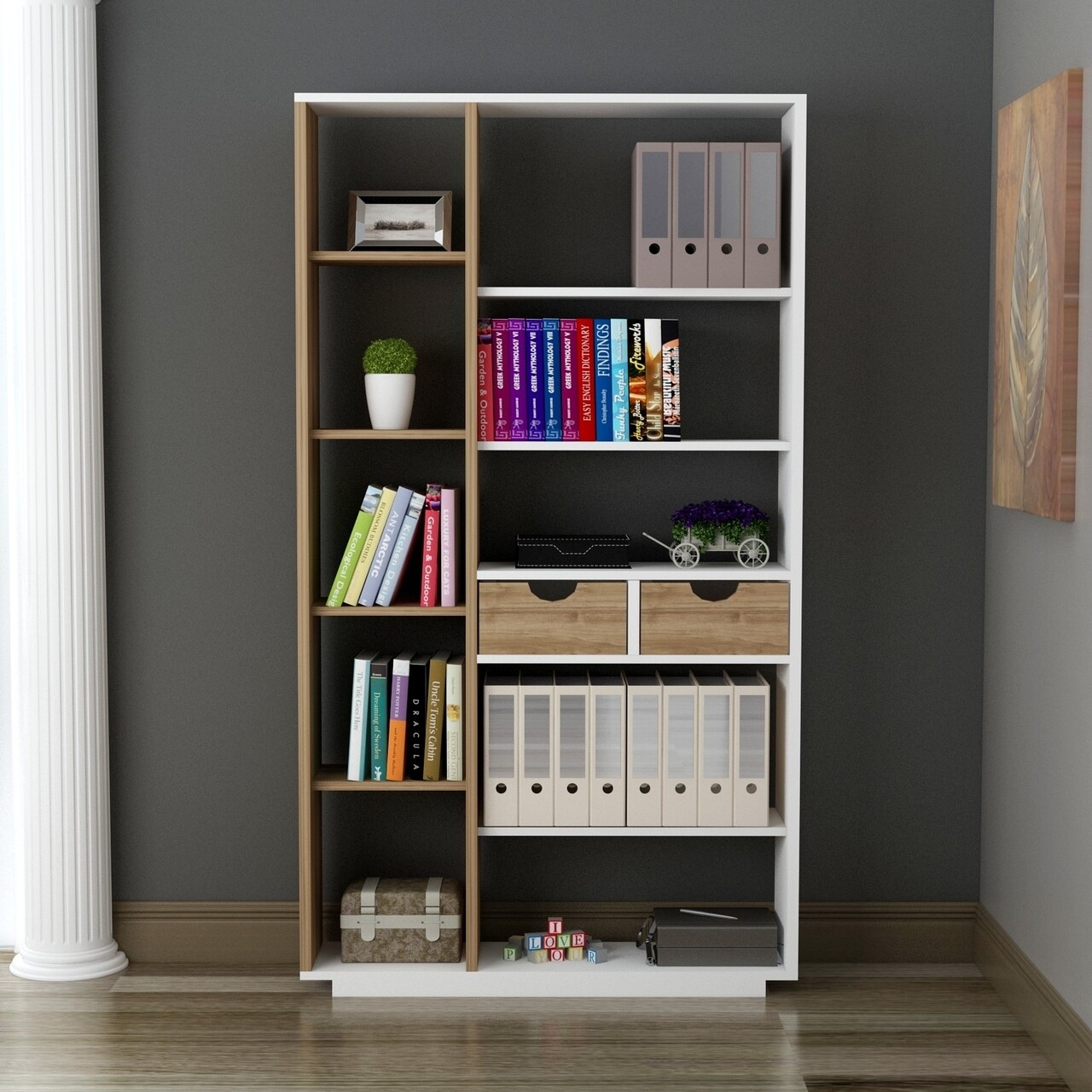 Biblioteca Luma, Ametti, 80.4 x 25 x 188.6 cm, alb/walnut - imagine 5